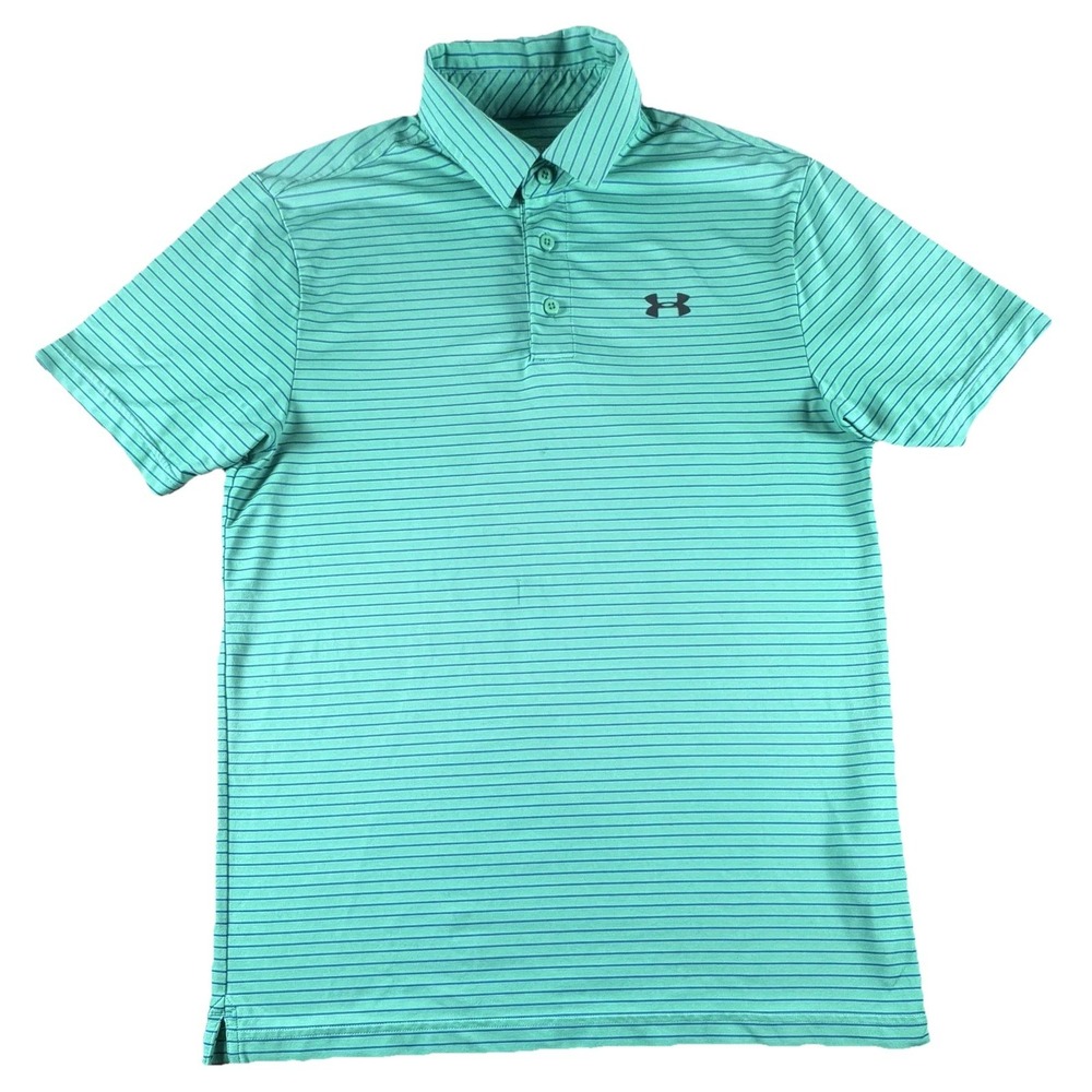Under Armour Polo Shirt Mens Small Green Stripe HeatGear Golf Short Sleeve